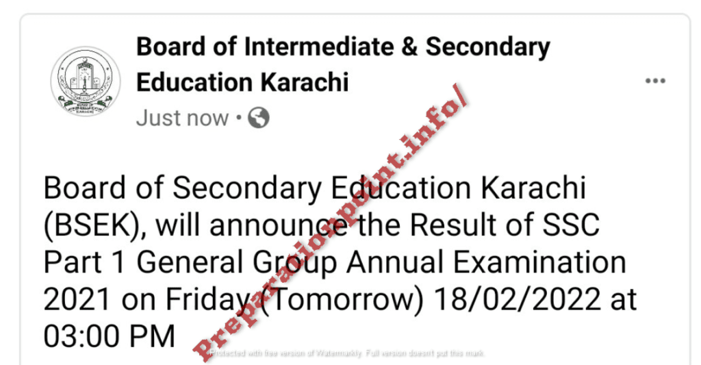 SSC Part 1 General Science Group Result 2022 BisK Karachi board