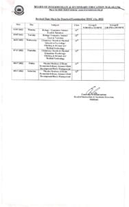 BISE Malakand Board HSSC (Part I & II) Revised Practical Examination Date sheet 2022