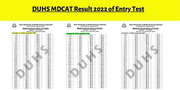 DUHS MDCAT Result 2022 of Entry Test