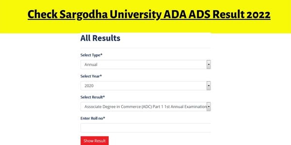 Check Sargodha University ADA ADS Result 2022