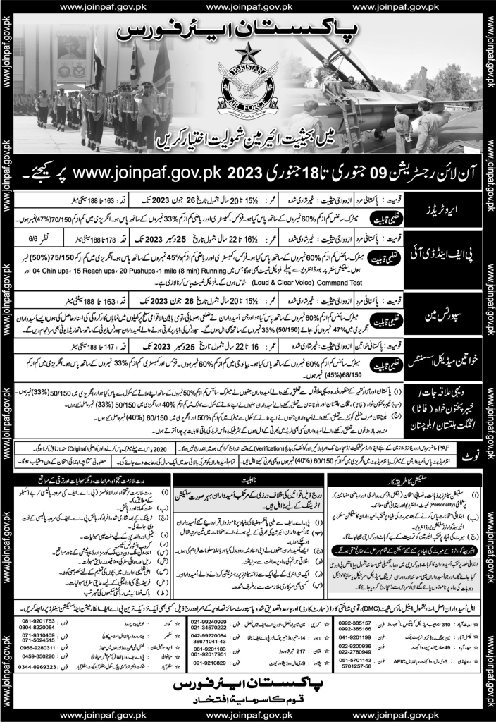 PDF of PAF Air Force Jobs 2023 Matric Base Advertisement