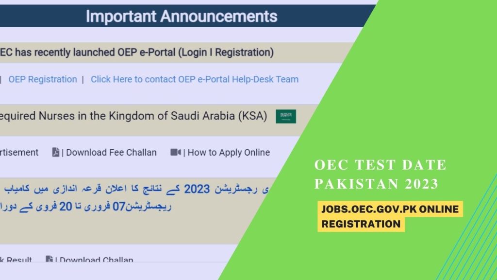 OEC Test Date Pakistan 2023