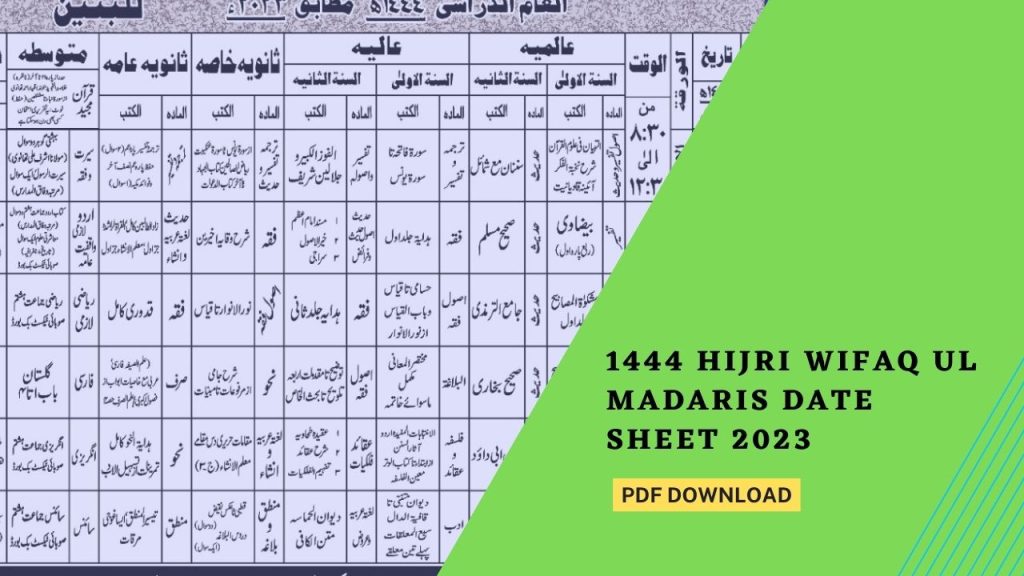 Announcement of 1444 Hijri Wifaq ul Madaris Date Sheet 2023