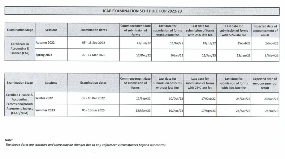 ICAP Date Sheet Spring 2023