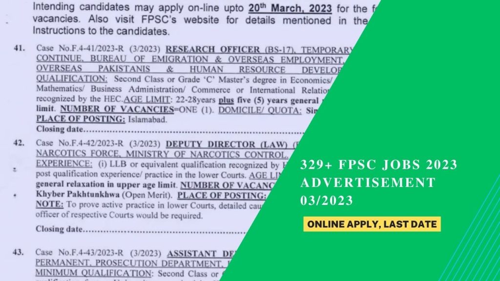 329+ FPSC Jobs 2023 Advertisement 03/2023: Online Apply, Last Date