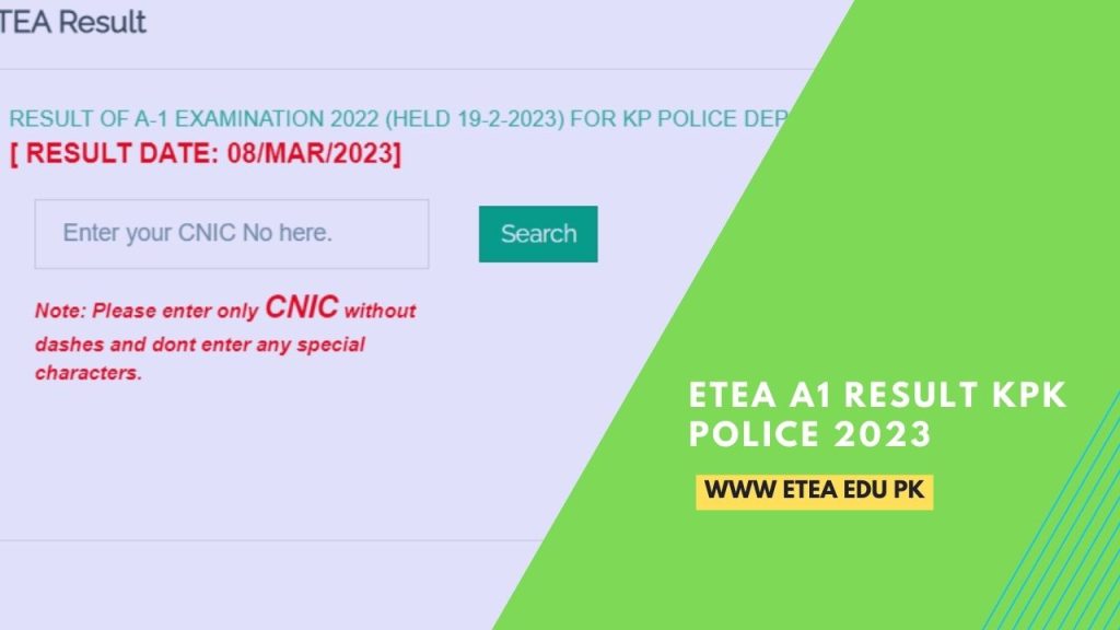 ETEA A1 Result KPK Police 2023