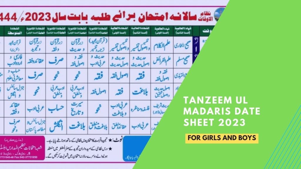 Tanzeem ul Madaris Date Sheet 2023