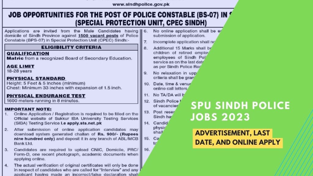 SPU Sindh Police Jobs 2023