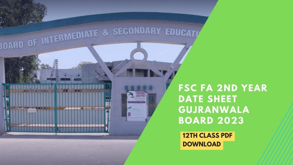 Fsc FA 2nd Year Date Sheet Gujranwala Board 2023